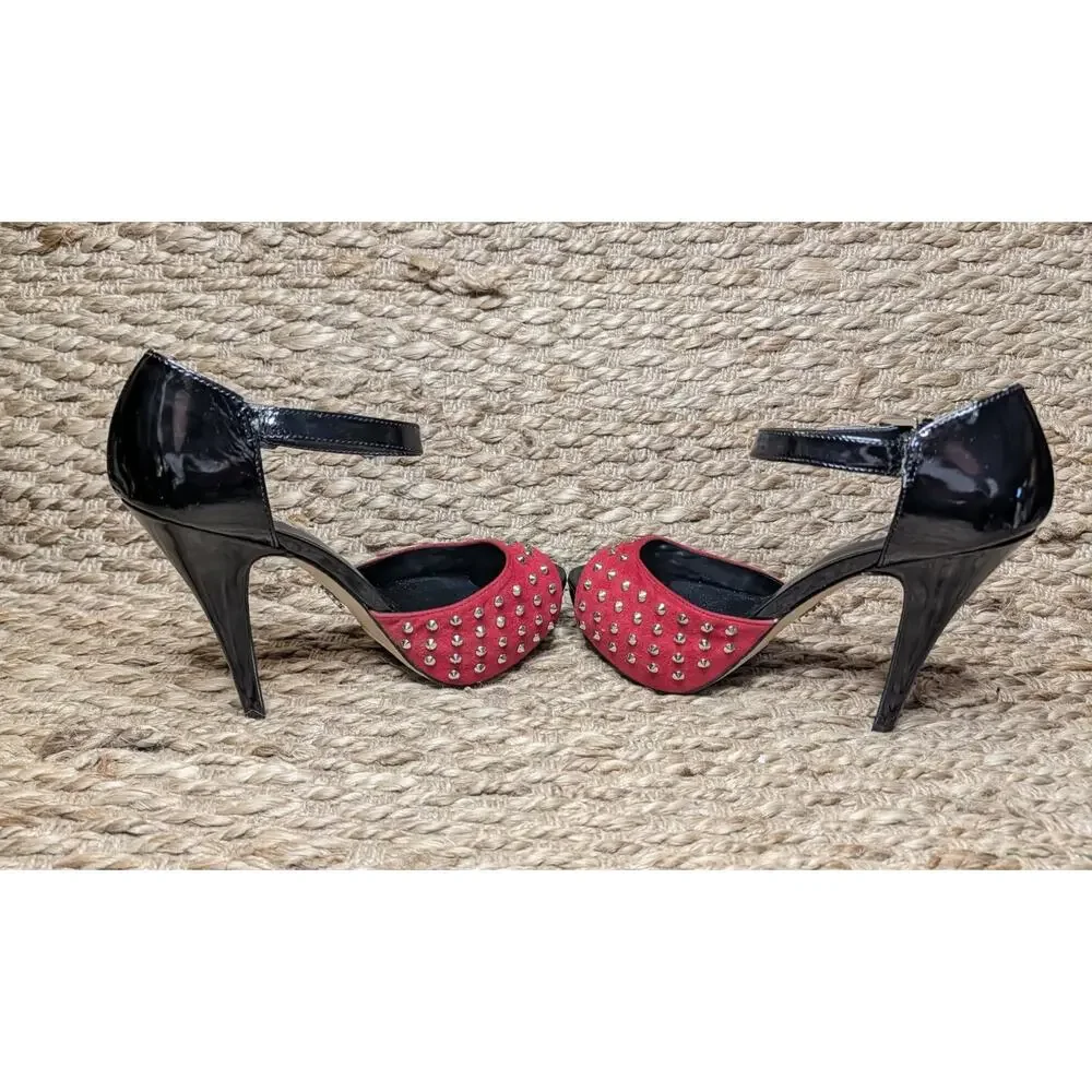 Rock & Republic Shoes Size 7.5 Med Black Red Studded Platform High Heels Suede